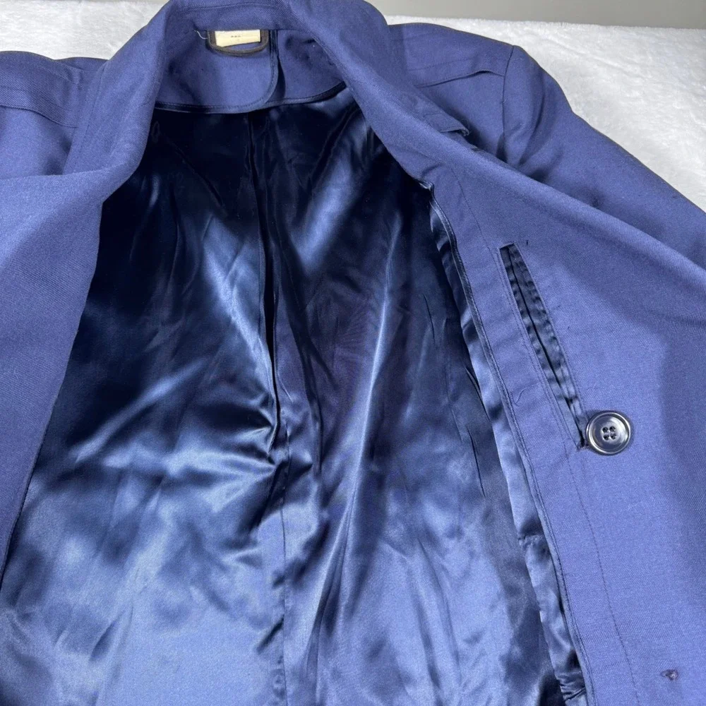 VTG US Air Force Style Wool Navy Blue Double Breasted Overcoat Crest Buttons 39R